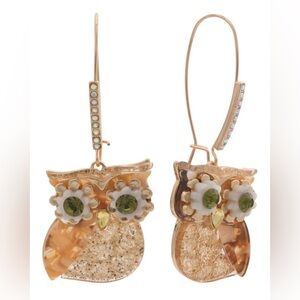 Betsey Johnson Gold and Green Owl Earrings